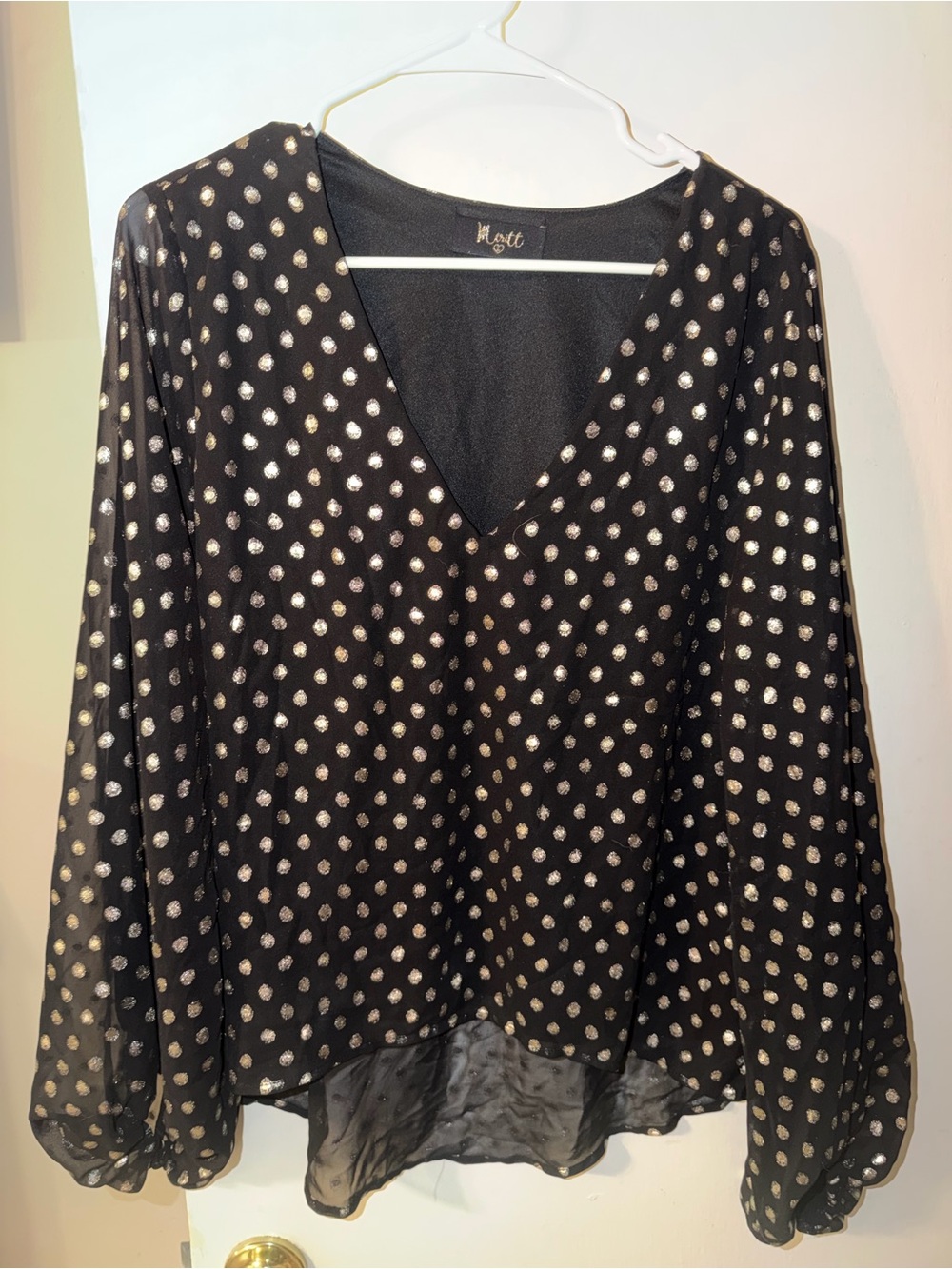 Metallic Dot Black V-Neck Blouse by M|ott